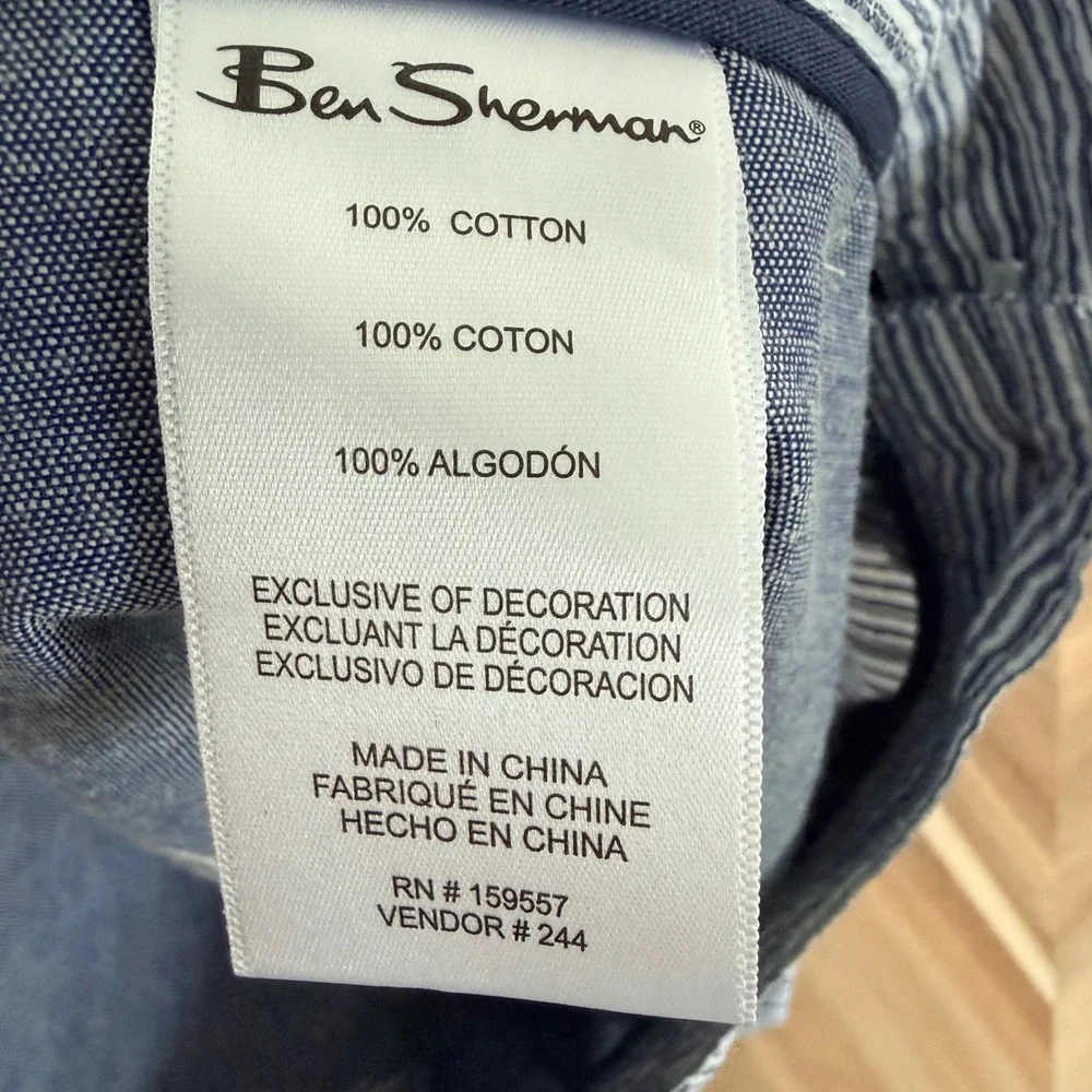Ben Sherman Mens Blue White Striped Seersucker Cotton Shorts Regular Fit 33W
